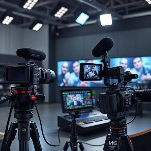 Apex Vision Studios live streaming setup with cameras, microphones, and video switcher.