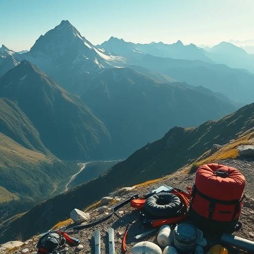 Image from a promotional video highlighting a new line of outdoor gear. Shot in a mountain landscape.